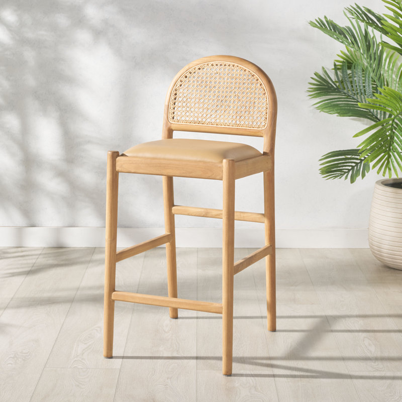 Dainette Rattan And Leather Counter Stool Natural Brown